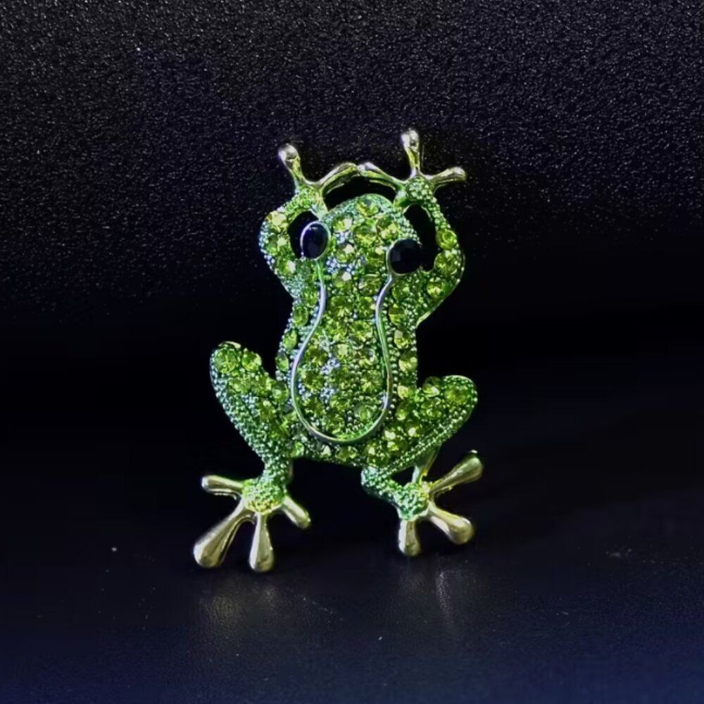 Cute & Colorful Sparkling accent Green Crystal Rhinestone Frog Animal Brooch Pin